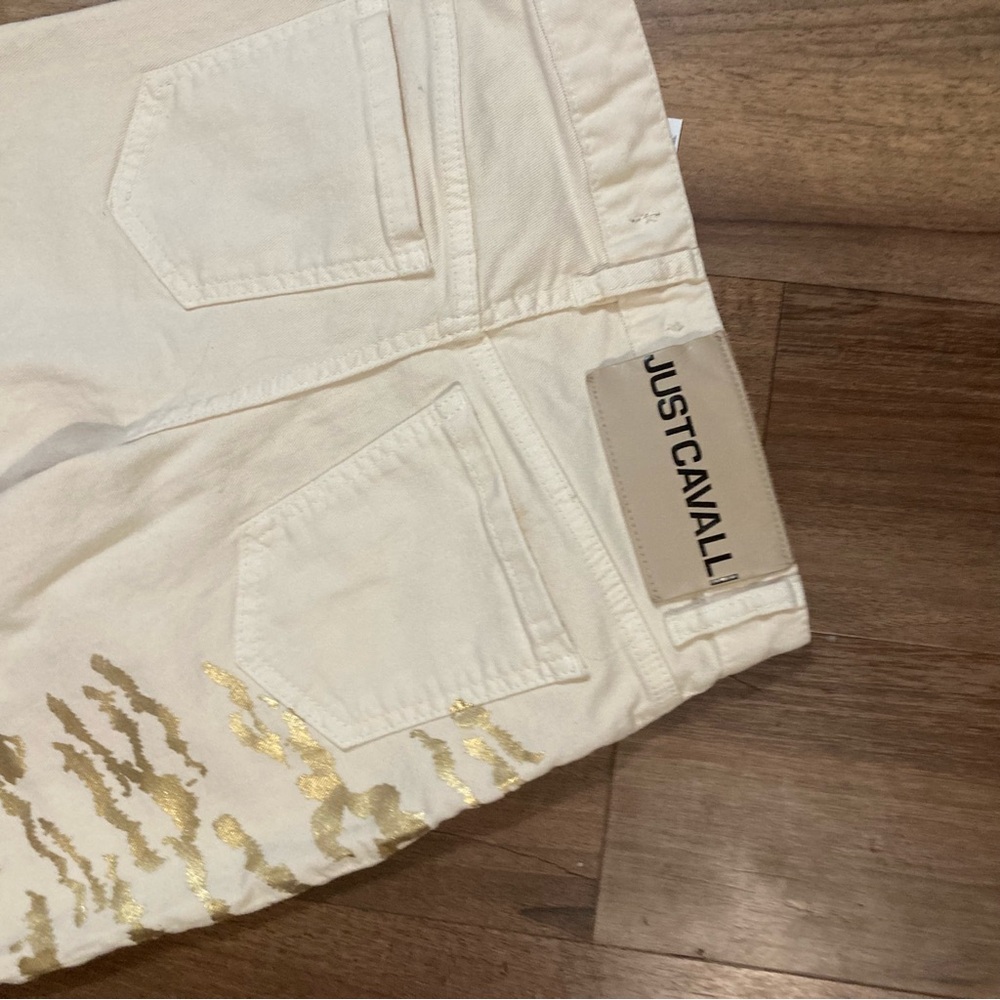 Vintage Roberto Cavalli White Zebra Gold Foil Pants Sz 26 - Picture 8 of 8
